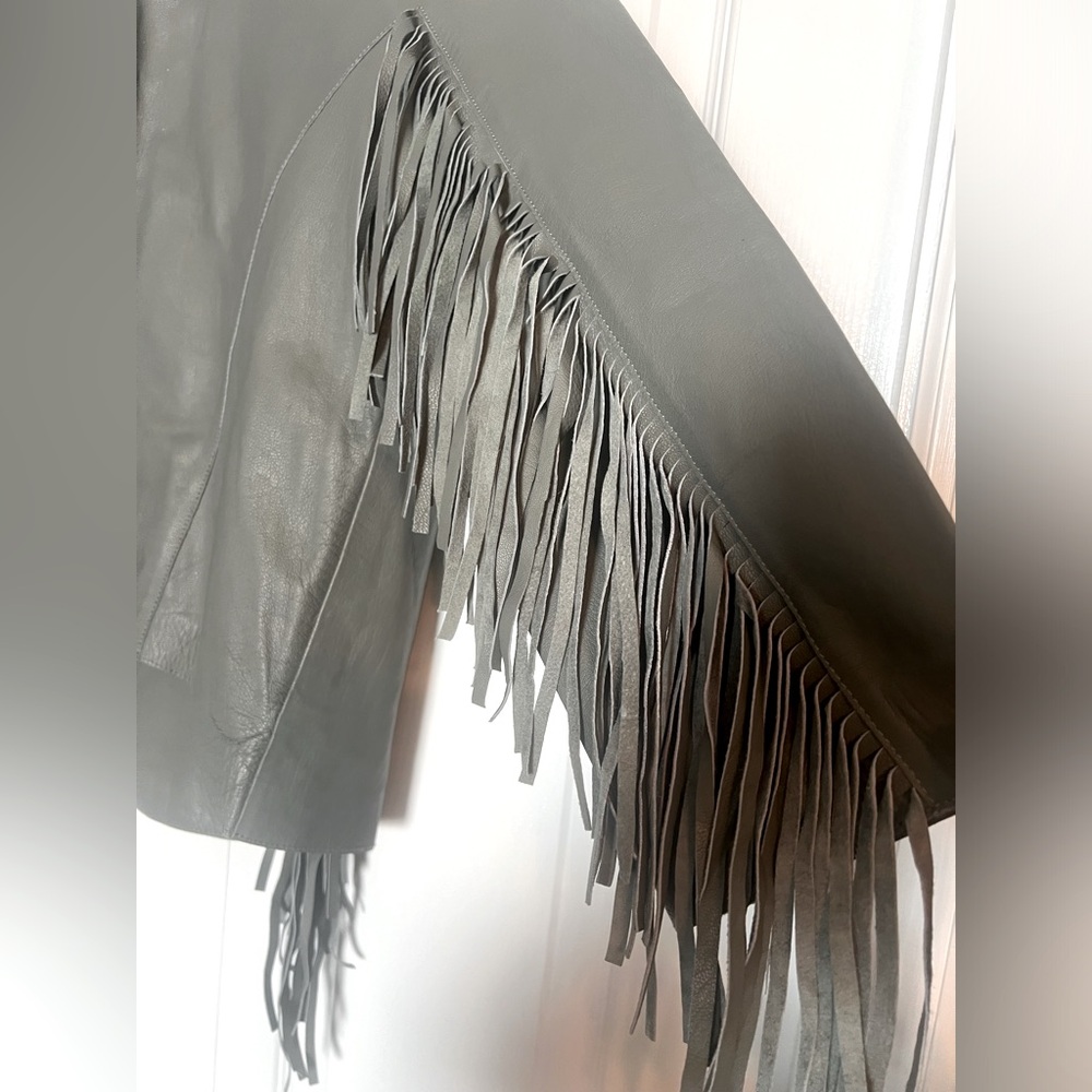 NWOT Cleobella cropped leather fringe jacket in seafoam - Picture 9 of 13